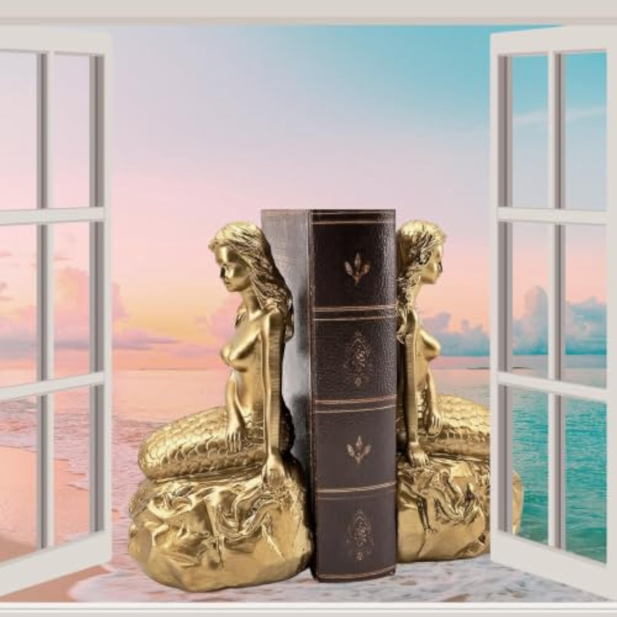 Mythical Mermaid Bookends, Nautical Bookends for Home Decor