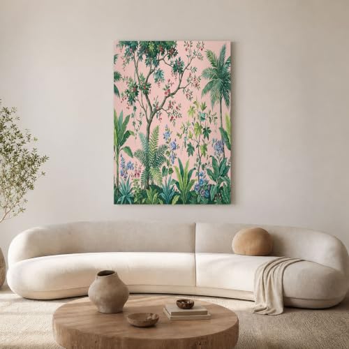 Peinture salon forêt tropicale rose pour une déco exotique chic
