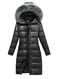 GGleaf Women's Long Winter Jacket Metallic Shiny Puffer Warm Coat With Belt Black Medium