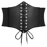 JKEEMI Women Corset Belt Elastic Lace-up Wide Waspie Belt Vintage Halloween Punk Costume
