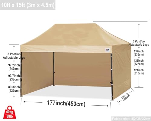 Image of ABCCANOPY Heavy Duty Easy Pop up Canopy Tent with Sidewalls 10x15, Beige