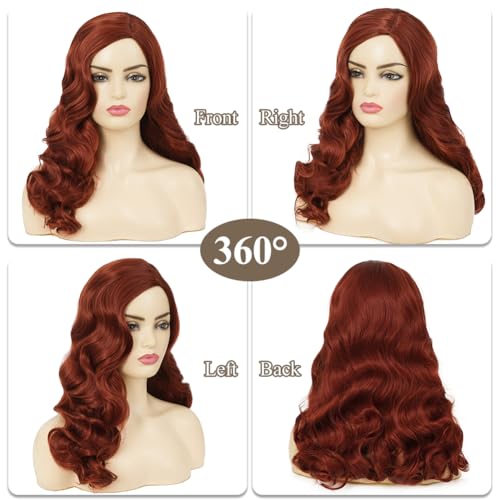 Image of Swiking Long Red Brown Curly Wig for Women Vintage Finger Wavy Wigs Natural Looking Cosplay Daily Wear Wig