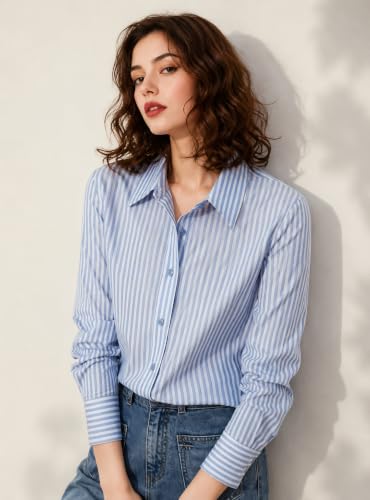 Image of Women Shirt||Women Relaxed Fit Vertical Striped Spread Collar Cotton Casual Shirt (S-12-19)