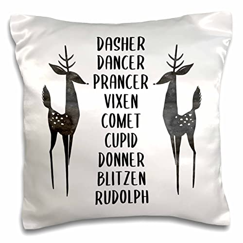 3dRose Stamp City-Typography-List Names with Reindeer Clipart on a White Background (pc-328503-1) Pillow Case