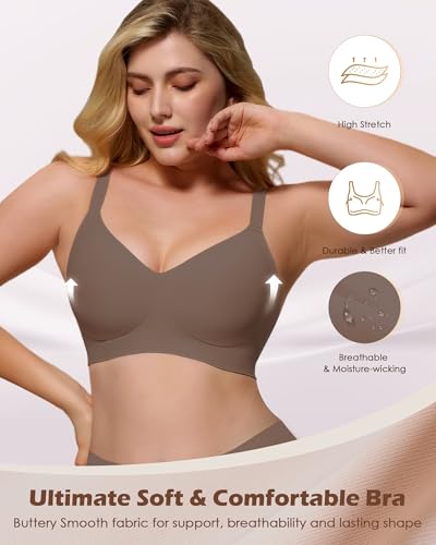 Image of As Fairy Womens Soft Comfortable No Underwire Bras V Neck Seamless Push Up Bralettes Full Coverage Tshirt Brassiere