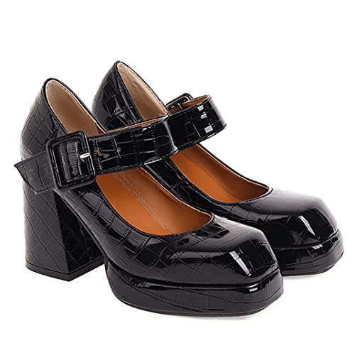 UniqueStride Women's Chunky High Heels Square Toe Platform Mary Janes Pumps Buckle Strap Shoes2