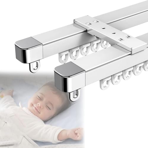 Sistema de riel retráctil para cortina de techo, fácil instalación para techo o pared, barra de cortina deslizante para sala de estar, dormitorio, divisor de ducha, riel doble