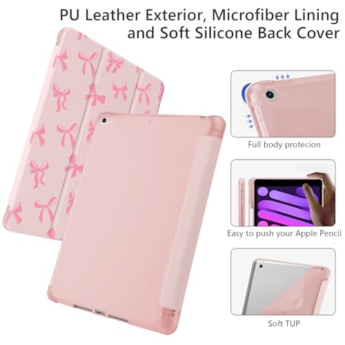 Cute Kawaii Bow for iPad Air 11 Inch Case 7th/6th Generation (M3/M2) 2025 2024 with Pencil Holder, Auto Sleep/Wake, Pink Leather Soft TPU Back Cover by LuminousGuard - Image 4