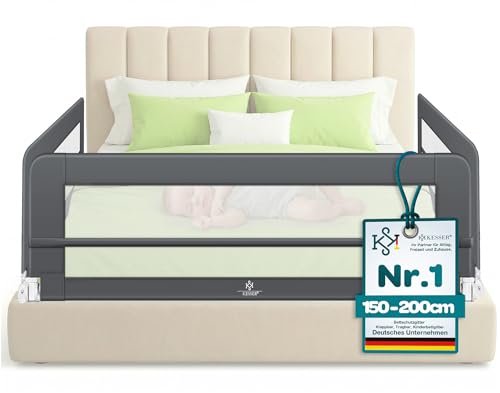 KESSER® Bettgitter 150 cm Bettschutzgitter Kinderbettgitter für Kinder Babybettgitter Klappbar, Tragbar, Kinderbett Kinderbettschutzgitter Rausfallschutz, Bett & Elternbett hoch: 42 cm, Dunkelgrau