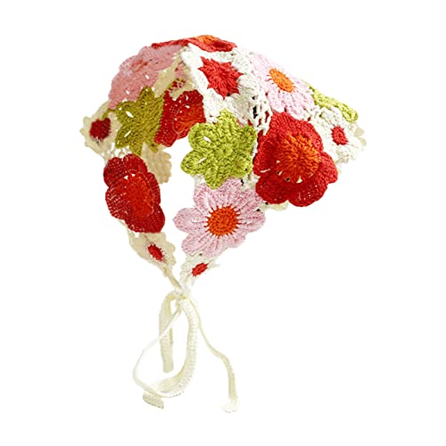 Mefineshow Crochet Bandana Head Kerchief Knitted Hair Scarf Boho Vintage Headbands Triangle Hair Tie Handmade Floral Hair Headwrap For Girls Women (Style 1) #TOP4