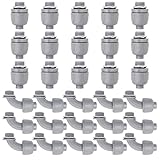 Feotech 30 Pack 3/4 Inch Liquid Tight Connectors - PVC Electrical Conduit Fittings, Straight, 90 and 180 Degree Non-Metallic Flexible Connectors for Home, Bathroom, and Kitchen, Gray