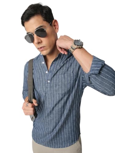 Image of VASTRADO Aegean Blue Chalk Striped Kurta MK5805A