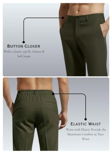 Image of Linen Pants for man | Lower for man | Chinos for Casual Wear |Straight fit Trouser for Men | Elastic Waist Brethable Summer Pants for Regular, Office Wear