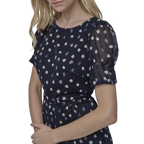 DKNY Women's Puff Sleeve Tie Waist A-line Mini Dress4