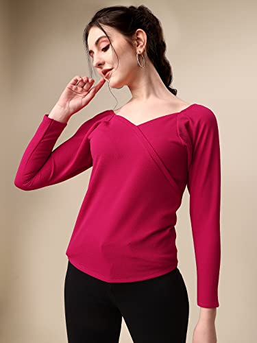 Image of Sheetal Associates Women's Solid Regular Fit Polyester Long Sleeve Classy Casual Top