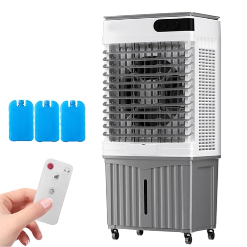 WAMJ AQDY Climatizador Evaporativo, Enfriador de Aire, con 3 Paquetes de Hielo, Tanque de Agua de 60 L, 3 Velocidades, Control Remoto, Temporizador de 12 H, para Habitaciones, Hogar y Oficina