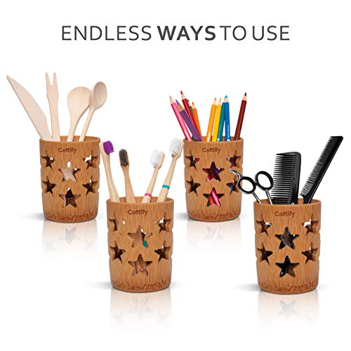 Cottify Bamboo Toothbrush Holder For Bathroom, Toothbrush Cup With Drainage, Quick Drying Bathroom Cup Holder, Toothpaste Holder For Bathroom, Wood Toothbrush Holder, Pencil Cup, Drainer Stars Matte #TOP3