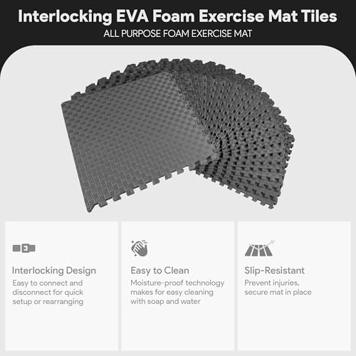 Image of BalanceFrom 1 inch Extra Thick Puzzle Exercise Mat with EVA Foam Interlocking Tiles for MMA, Exercise, Gymnastics and Home Gym Protective Flooring, 72 Square Feet (Gray) | Tiles for Home Gym, Mat for Home Workout Equipment, Floor Padding for Kids, Gray, 24 in x 24 in x 1 in, 72 Sq Ft - 18 Tiles