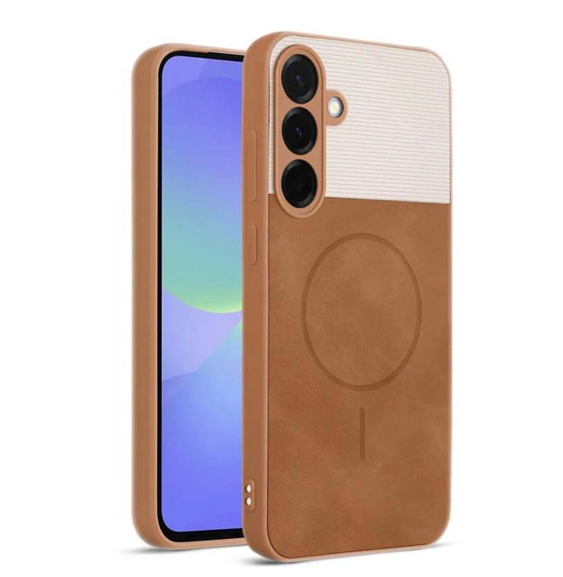 Image of Bintage CASE Mac Safe Design Hard Light Weight Back Case | Soft Border Camera Protect | Dual PU Leather Finish Back Cover Compatible for Samsung Galaxy A36 5G - White & Brown