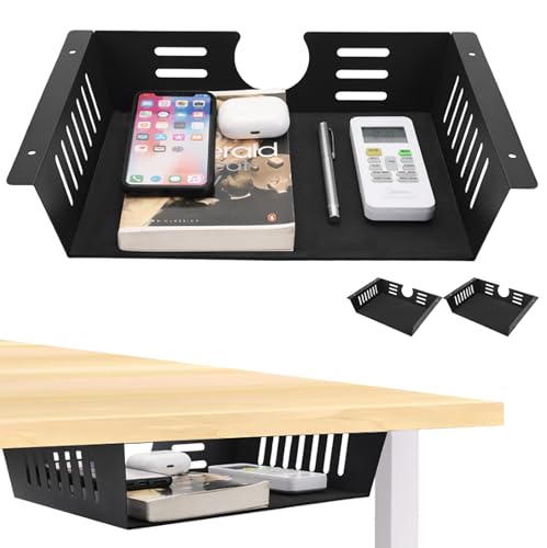 Neiteli 2 Pack Under Desk Shelf - Under Desk Storage Shelf Metals,Under Desk Organizer - Black Under...
