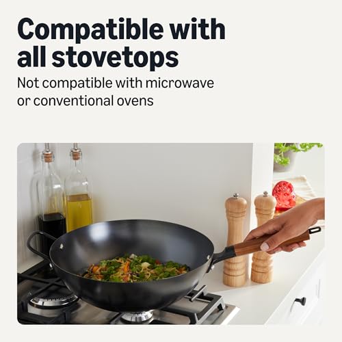 Image of Amazon Basics Carbon Steel Pre-Seasoned Wok, All Cooktop Friendly, 12.6 in.