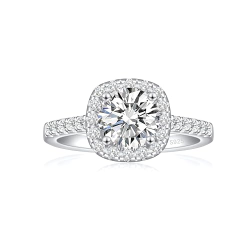 JALOKIVI Anello di fidanzamento da donna in argento Sterling 925 da 1,2 ct, con zirconia cubica taglio cuscino, per lei, misura 4-12,5, Argento sterling, Zirconia cubica