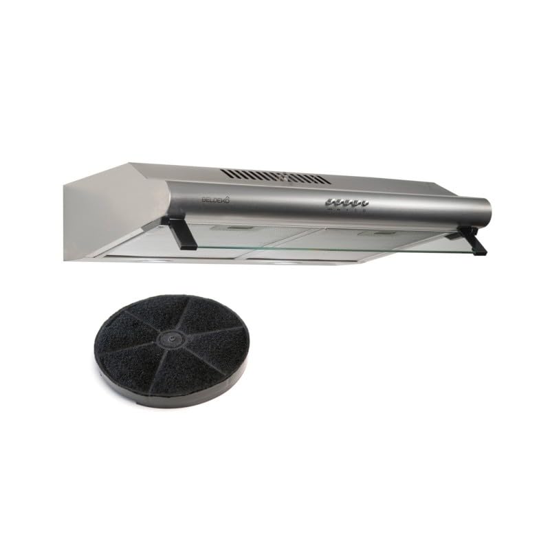 Hotte casquette visière BELDEKO GRETA 60 cm – Inox – Éclairage LED – Filtre à charbon actif – 100 Watts - 210 m3 - Mode évacuation ou recyclage –...