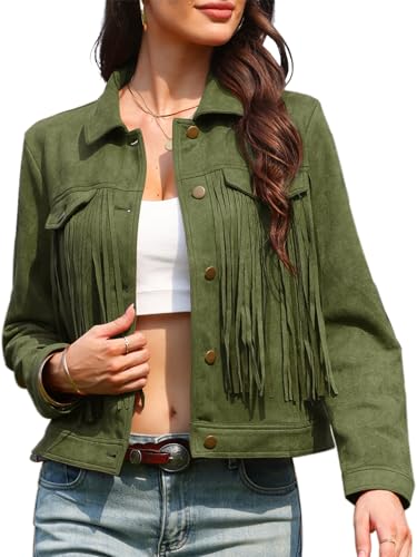 Image of Allegra K Women Faux Suede Fringe Cowgirl Style Long Sleeve Jacket