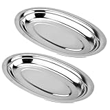FIXOSHEE Platos Ovalados de Acero Inoxidable Grueso 30 Cm, Pack 2 Piezas para Servir Pescado al Vapor, Frutas y Postres, Bandejas Multiusos para Restaurante y Hogar