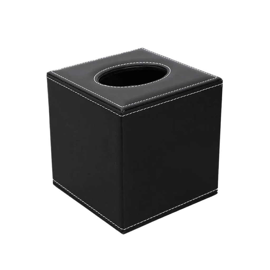 Square Countertop Tissue Box Holder Paper Napkin Cover PU Leather(Black)