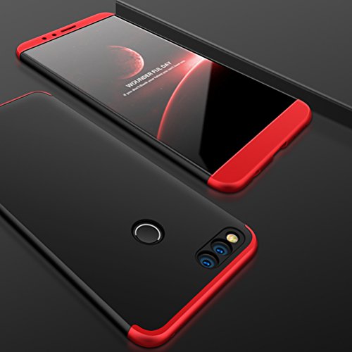 SOCINY Funda Huawei Honor 7X,Grados de Cobertura de Cuerpo Completo Protección Combinación de PC Anti-Scratch Ultrafina Funda antichoque con Todo Incluido Funda-Negro+Rojo