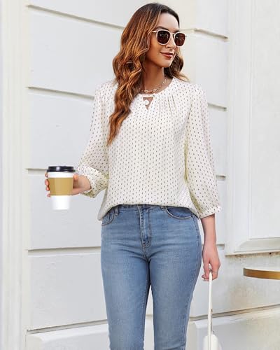 VALOLIA Women's 3/4 Sleeve Dressy Blouses Shirts Business Casual Work Chiffon Tunic Tops4