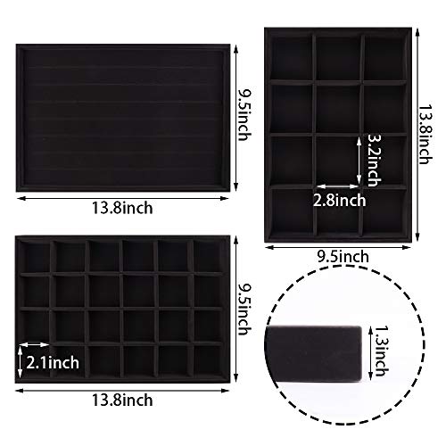 Mebbay Stackable Velvet Jewelry Trays Organizer, Jewelry Storage Display Trays All Velvet for Drawer, Earring Necklace Bracelet Ring Organizer, Set of 3 (Black) - Thumbnail 7