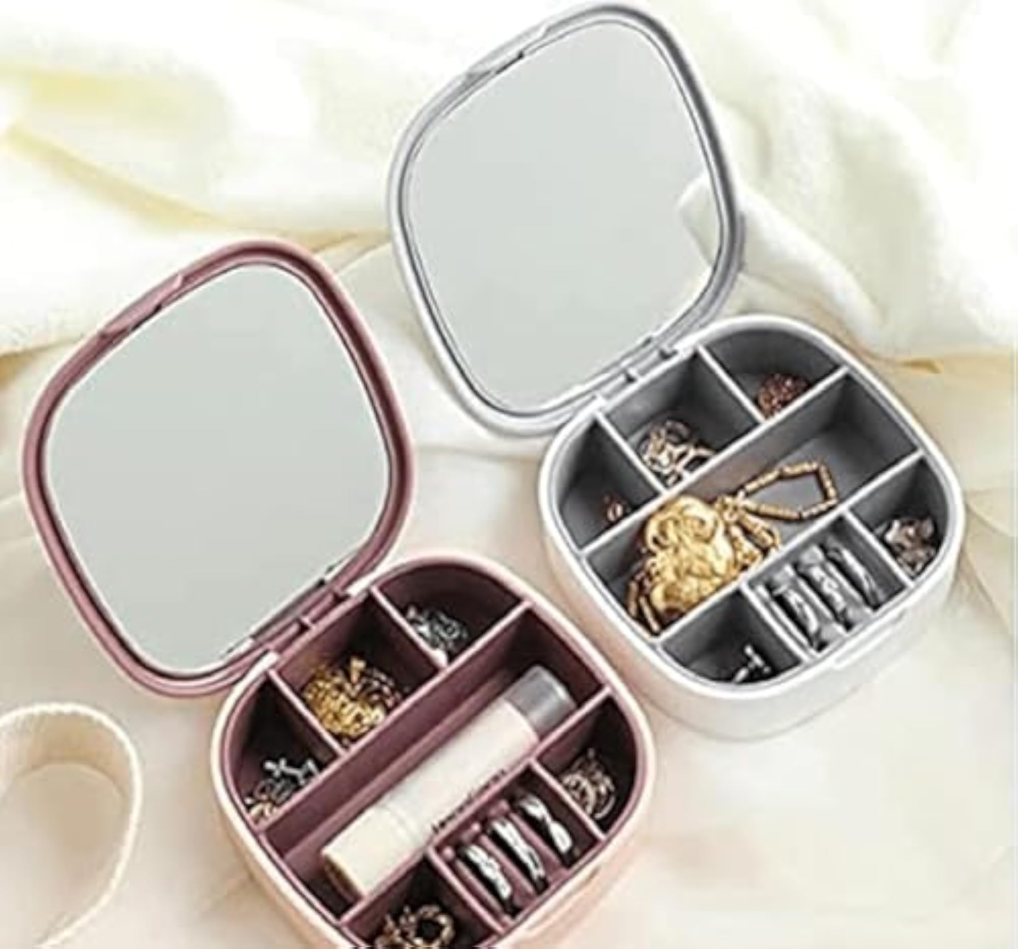 Portable Small Jewelry Organizer Box with Mirror