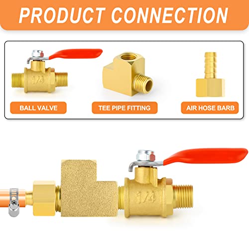 Image of GASHER 1 Pcs Brass Tee Fitting, 1 /4 inch FNPT x 1 /4 inch FNPTx 1 /4 inch MNPT Pipe Fittings, Male Run Tee
