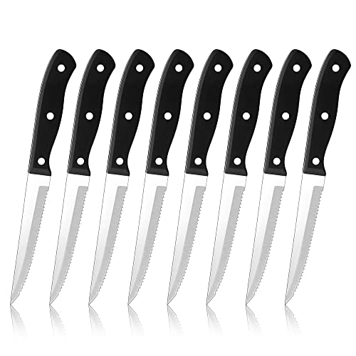 LIANYU Steak Knives Set of 8, Stainless Steel Steak Knives for Kitchen Camping Restaurant, Serrated Steak Knives Dishwasher Safe