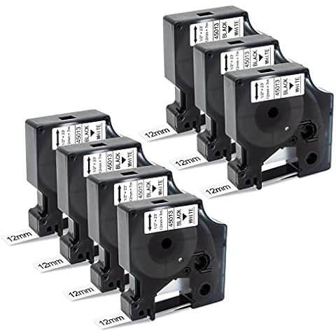 BOYEEZON 7Pk Compatible for DYMO D1 Label Maker Refill 45013 Label Tape 12mm, Black on White,1/2 Inch x 23Ft S0720530 1/2 Inch D1 Tape for Dymo LabelManager 160 210D 260P 280 360D 420P PnP Label Maker Cover