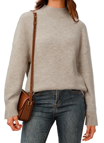 Arach&Cloz Sweaters for Women Wool Blend 2025 Fall Winter Fashion Clothes Long Sleeve Shirts Mock Neck Cute Pullover Knit Tops Business Dressy Casual Blouses Oversized Soft Trendy Outfits Camel L