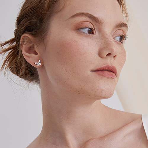 Chicsilver Butterfly Earrings 925 Sterling Silver Small Stud Earrings For Women Hypoallergenic Studs Minimalist Dainty Butterfly Jewelry #TOP2