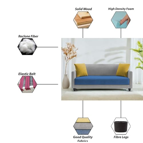 Image of Casaliving Dominic 2 Seater Sofa Set for Living Room (Blue Grey Fabric) Premium Fabric Sofa