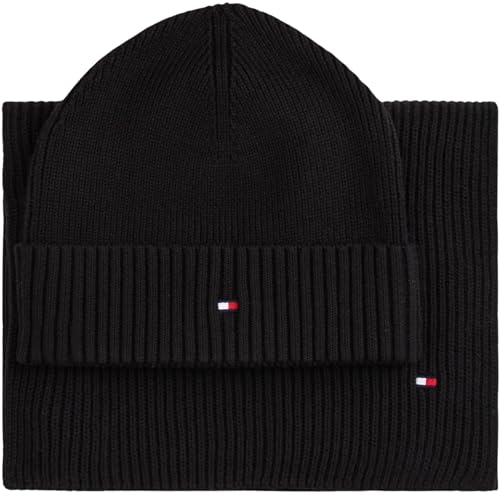 Tommy Hilfiger Herren Geschenk-Set Flag Schal und Mütze Schwarz (Black) Einheitsgröße
