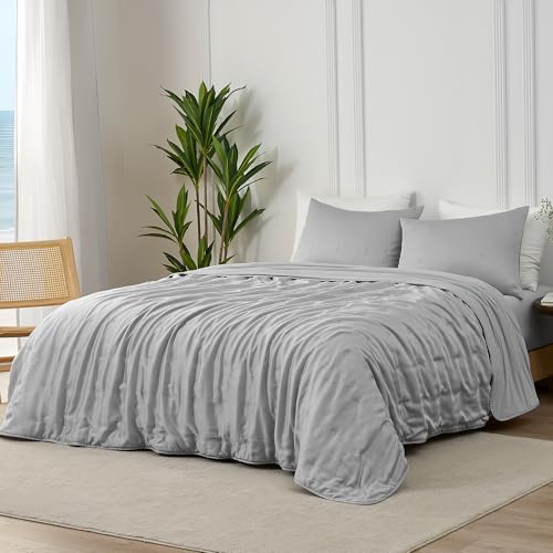 Amlie Home Cooling Comforter with Natural Tencel Lyocell Cooling Blanket for Hot Sleepers Night Sweats & Light Sleepers Soft & Breathable Lightweight Summer Blanket Q-Max 0.45 King Grey