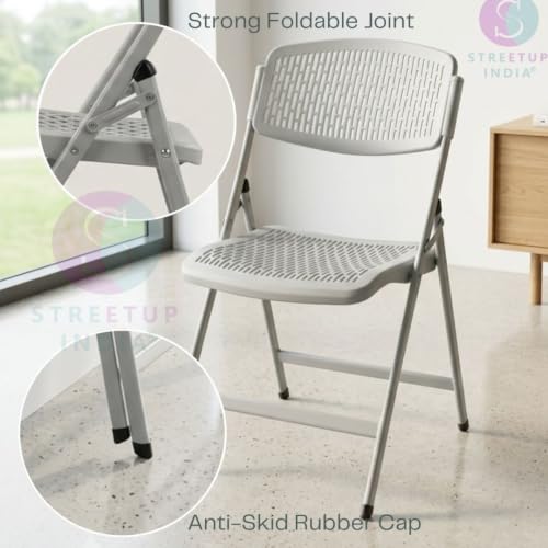 Image of Streetup India Folding Metal Chair with Nylon Seat and Backrest for Home /Kitchen /Study Chair and Restaurant /Outdoor Chair (Grey)