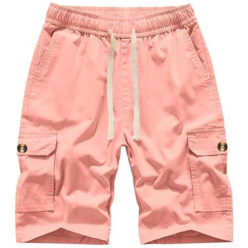 Msmsse Women Bermuda Cargo Shorts Drawstring High Waisted Cotton Casual 5 Pocketed Shorts for Plus Size Women Pink 3XL