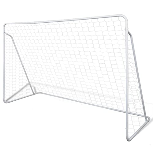 But de Foot Cage de Foot pour Enfants 240 x 90 x 150 cm, Filet de Football pour Jardin/Cour/Parc/Plage - Blanc
