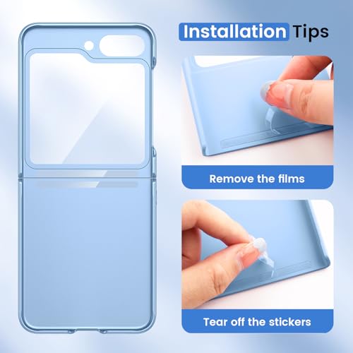 Image of Ruky for Z-Flip-5 Slim Case, with Built-in Back Screen Protector, Blue | Support Wireless Charging Hard PC Ultra-Thin Full Body Protective Phone Cover for Samsung Galaxy Z Flip 5, Blue