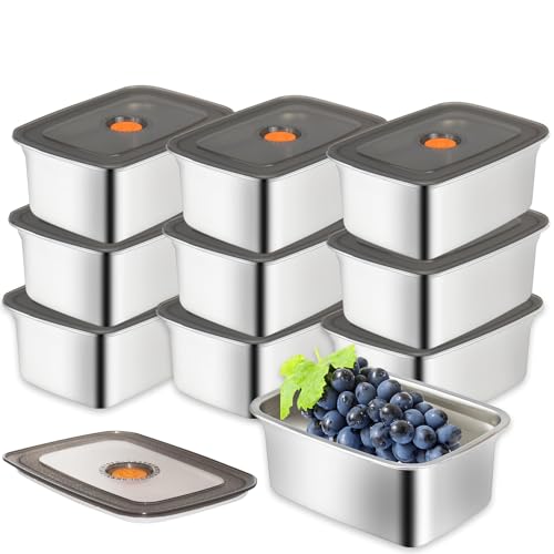 TESIN 10 Stück Edelstahl-Lebensmittelbehälter mit Deckel set, 1500 ml Stapelbare Metall-Lebensmittelbehälter Wiederverwendbare luftdichte Lunchbox für...