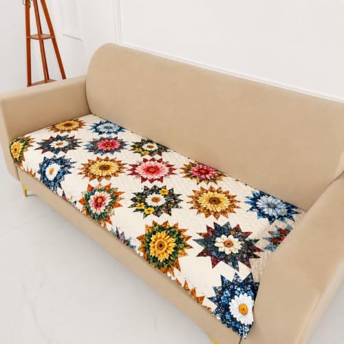 Image of Homerz Premium Printed Quilted Velvet Sofa Slip Cover Protector with Tassels, Sofa Mat, Exact Size, Antislip Cover (Morocco, 5 (3+2) Seater, Half)