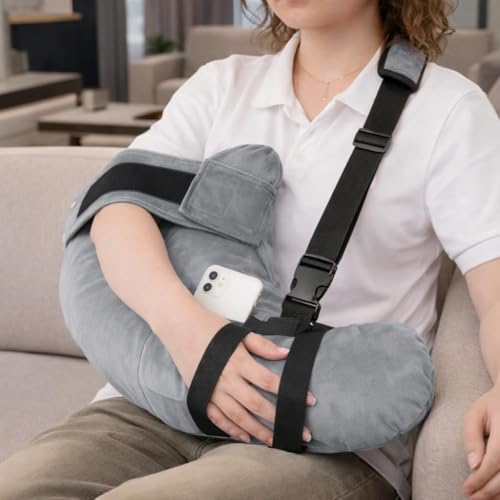 AMAWIN Shoulder Surgery Pillow with Pocket and Straps Polyester White Left/Right Arm Support for Sleeping Rotator Cuff Relief Neck and Arm Pain Relief (Grey)