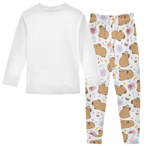 Capybara Cute Cartoon Birthday Party Cute Pajama Sets Long Sleeve Top and Pants, Snug Fit Sleepwear for Night Wears2